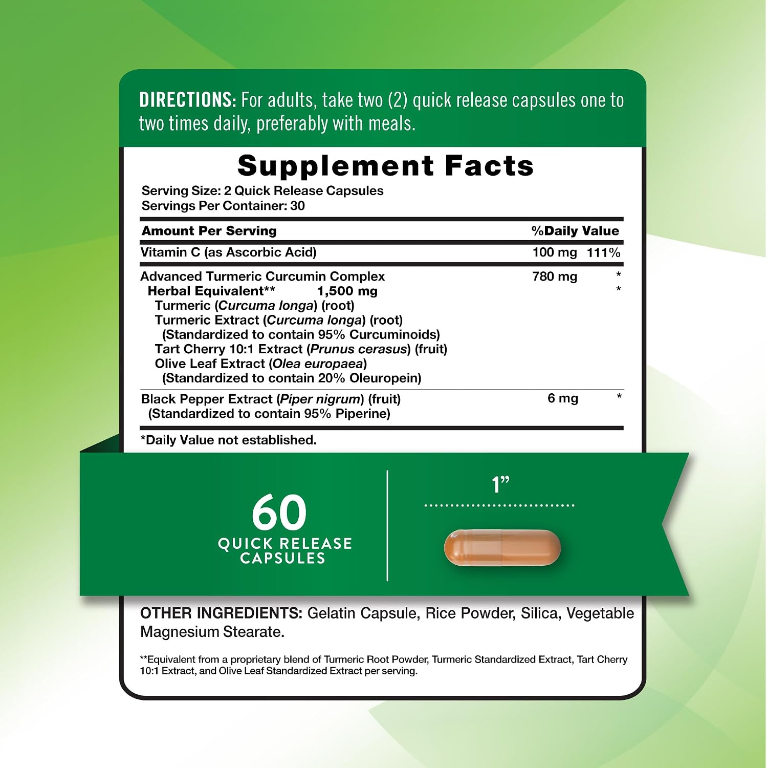 Nature's Truth Turmeric Curcumin Complex 1500 mg - 60 Capsules - Image 2