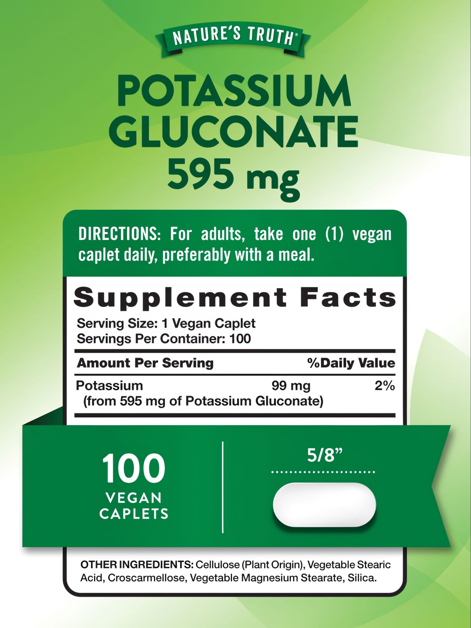 Nature's Truth Potassium Gluconate 595 mg - 100 caplets - Image 2
